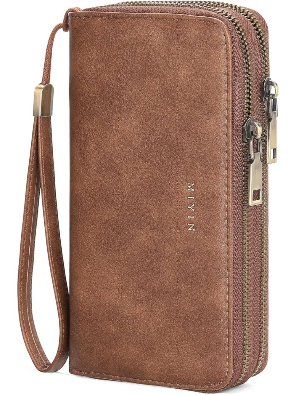 Stylish Brown Zip Around Wristlet Wallet for Women - Chic Clutch with 2